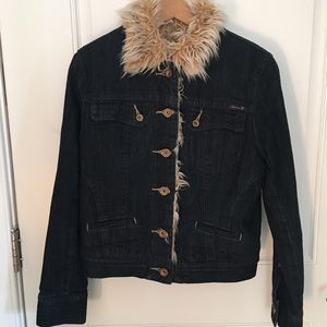 Seven 7 faux fur lined jean jacket/size L/NWOT